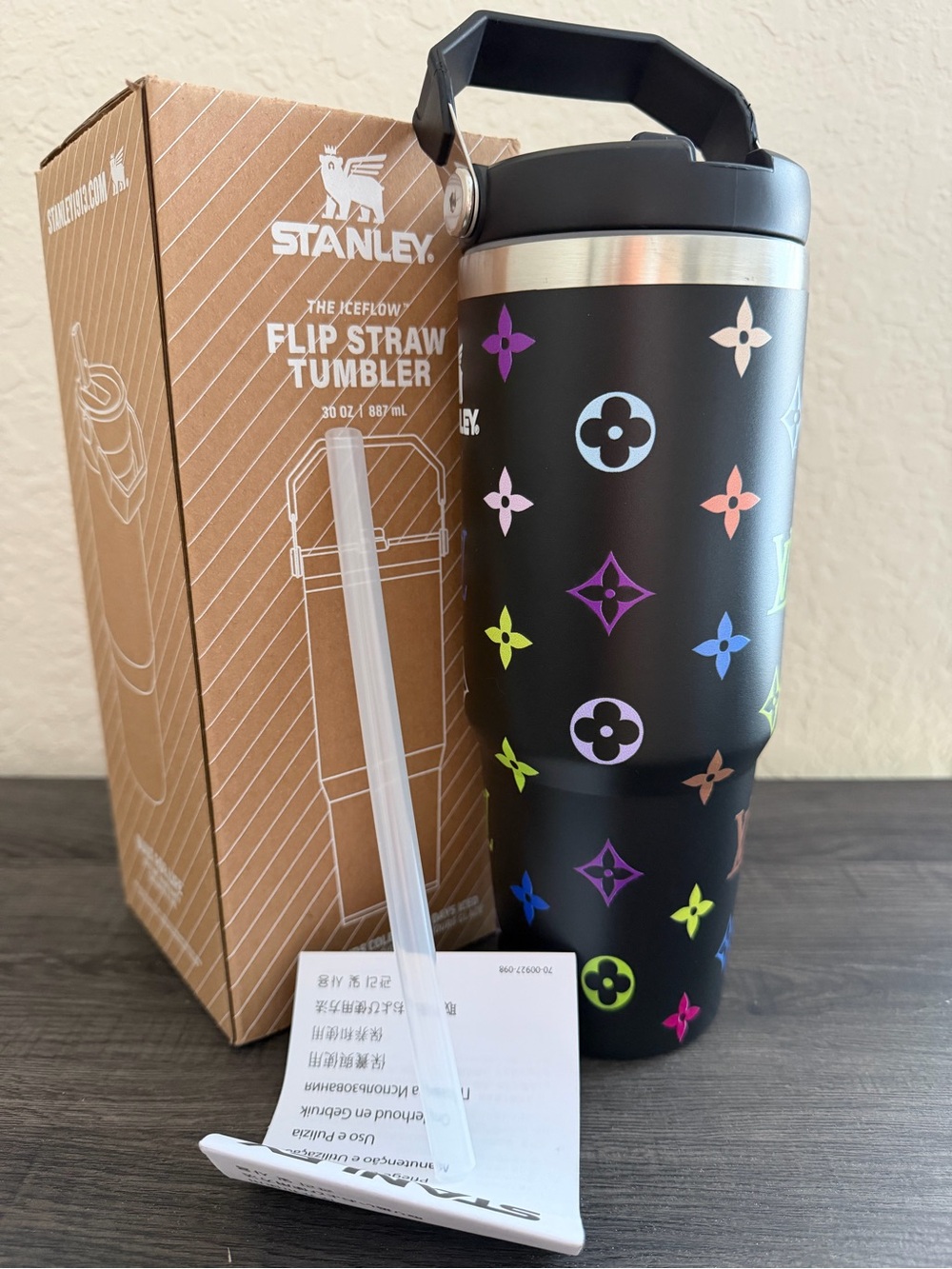 Stanley IceFlow 30 Oz Black Multicolor Flip Straw Tumbler New